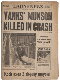 1979 New York Daily News "YANKS MUNSON KILLED IN CRASH" Full Newspaper Dated 8/8/79
